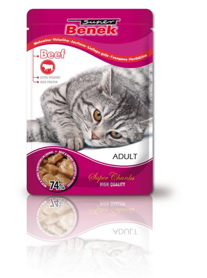 SUPER BENEK Adult kattenzakje met stukjes rundvlees 100g