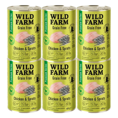WILD FARM Premium Graanvrij Kip en Sproten 6x400g - graanvrij kattenvoer