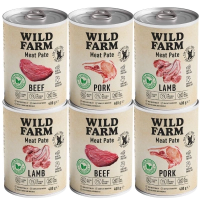 Wild Farm Pate Rund 6x400g glutenvrij hondenvoer MIX