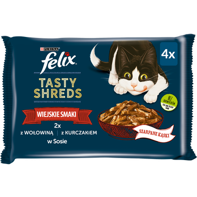 FELIX Smakelijke Snippers Voedsel voor Volwassen Katten land smaken in saus 4x80g